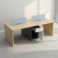 Poste de travail moderne pour 2 personnes, bureau double pour employés avec armoire de rangement centrale