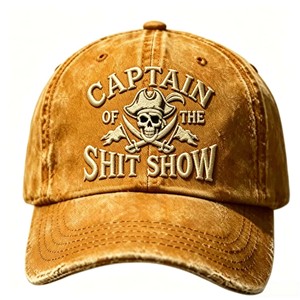 Gorra de béisbol bordada Captain Of The Shit Show, gorra unisex ajustable de mezclilla vintage con diseño de calavera y huesos entrelazados - Product Image 3