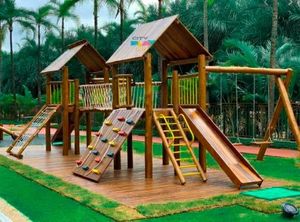 Weatherproof <b>Wooden</b> Plastic Slide Set for Schools Commercial <b>Outdoor</b> <b>Play</b> <b>Equipment</b> with Safety Railings 100-500kg Capacity - Product Image 4
