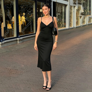 Vestido midi bodycon sin mangas con abertura, espalda descubierta y botones dorados, de color liso para mujer - Product Image 6