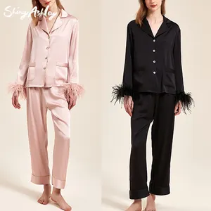 Custom Satin Sleep Wear 100% Pure Silk Pyjamas Set Women Silk