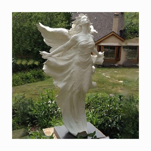 Estatua de Ángel guardián blanco de tamaño real cementerio moderno arrodillado llorando figuritas de oración de granito grande Venta de lápida - Product Image 3