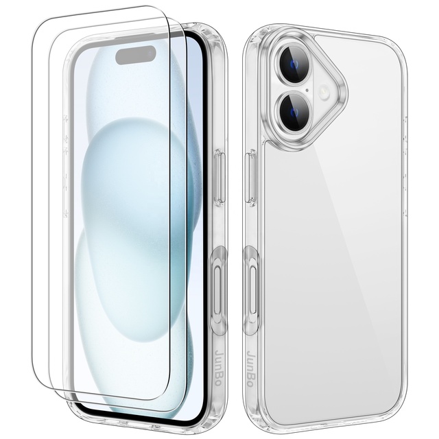 3 in 1 Clear Acrylic Case for iPhone 16 15 Pro Max Case 2 Pack Tempered Glass Screen Protector for iphone 16 Fundas Back Shell