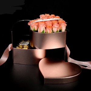 Luxury double layer flower box ribbon waterproof heart shaped flower box
