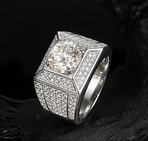 Men's 22K <b>Gold</b> Plated Moissanite <b>Cocktail</b> <b>Ring</b> Round Brilliant Cut Pave Setting Geometric Hiphop Style Everyday Wear - Product Image 6