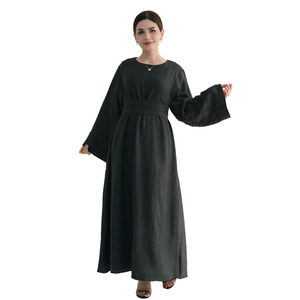 Dubai Oriente Medio Turkiye suelto grande elegante vestido musulmán mujeres estilo Simple Abaya modesto <span class=keywords><strong>Catan</strong></span> bata con cinturón Maxi vestido - Product Image 3