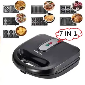 Điện Waffle Maker 7 Trong 1 Nướng Cát Bánh Donut Óc Chó Panini Tấm Nấu Ăn Thiết Bị Nhà Bếp Nướng Bánh Mỳ Ăn Sáng Hine