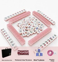 Mahjong Traditionnel Chinois - Mahjong en Acrylique Effet Gelée Haut de Gamme, Grande Taille, Portable, Série Cristal Pâte de Haricot Rouge