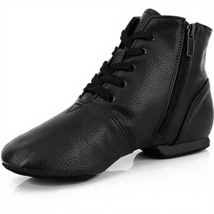 Foralod Bottes <span class=keywords><strong>de</strong></span> jazz noires à lacets avec fermeture éclair et semelle souple pour femmes et filles - Product Image 1