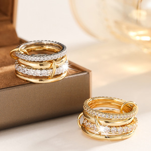 Wholesale Fashion Jewelry New Style Personalized Design Copper <strong>Ring</strong> Zircon 4 <strong>Circle</strong> <strong>Ring</strong> Hip Hop <strong>Ring</strong> for Women - Product Image 1