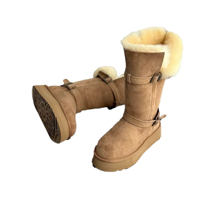 Sepatu Bot Salju Bulu Cokelat dengan Desain Tali Sepatu Berlapis Ganda - Product Image 3