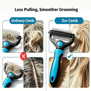 <span class=keywords><strong>Brosse</strong></span> démêlante double face pour animaux de compagnie, lame en acier inoxydable, outil de toilettage pour chiens et chats, démêlage et élimination des poils morts pour poils longs - Product Image 2