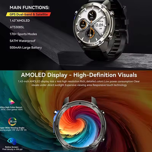 Dm56 Smartwatch GPS BT cuộc gọi vệ tinh vị trí 500mAh la bàn áp suất không khí Độ cao 50m không thấm nước 1.43 "AMOLED HD hiển thị đồng hồ - Product Image 4