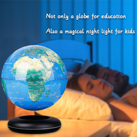 Mapa del mundo iluminado giratorio en inglés de 20cm y 8 pulgadas, Base redonda de escritorio, globo de plástico con luz LED RGB flotante de levitación magnética