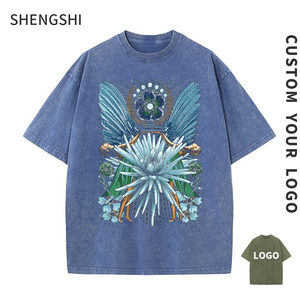 Shengshi เสื้อทีเชิ้ตทีม Shengshi 320g เอนไซม์ WASH Retro คอกลมใส่สบายๆสำหรับใส่ไปยิมไม่มีการหดตัวโลโก้ออกแบบได้ตามต้องการ - Product Image 1