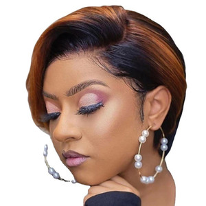 Hochwertige Pixie Cut Straight Synthetic <span class=keywords><strong>Hair</strong></span> Extensions Großhandel Frontal Perücke mit transparenter Spitze Yaki Style Natural Wave - Product Image 5