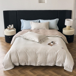 Juego de Ropa de Cama de Algodón Puro Duoxiangmeimiankang, 100% Algodón 40s, 133x72, Funda de Edredón a Rayas Sólidas, Sábana y Funda de Almohada para Uso Doméstico - Product Image 4