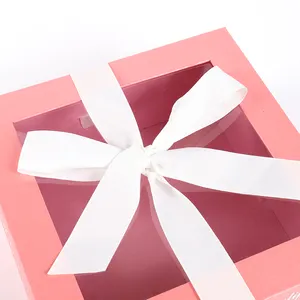 리본 활 사각 2 피스 선물 상자 비누로 장식 된 특수 desgin PVC 창 선물 꽃 초콜릿 상자