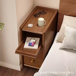 Solid <b>wood</b> bedside <b>table</b>, <b>small</b> and ultra-narrow living room bedroom bedside shelf, <b>small</b> bedside <b>table</b>, 20CM wall-mounted - Product Image 2