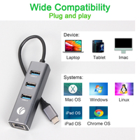 VCOM en Stock 4 puertos USB 3,0 HUB 3 * USB3.0 RJ45 Adaptador Gigabit Tipo-C a Ethernet Accesorios para computadoras portátiles
