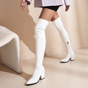 2022 New Long Style Thigh High PU Stretch Boots Pointy Toe Square High Heel Over the Knee Custom Big Size 48 Women <b>Shoes</b> - Product Image 5