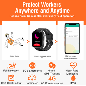 Montre connectée pour travailleurs, montre SOS, détection de chute, localisation GPS, 4G, suivi bidirectionnel, carrée, IP67, moniteur de fréquence cardiaque pour les travailleurs isolés - Product Image 2