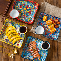 Ensemble de Plats à Dumplings en Céramique de Luxe avec Bol à Sauce, Plateau à Compartiments pour Fruits, Petit-Déjeuner, Collations, Sushi, Décoration d'Intérieur
