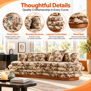 VB Vintage Floral Upholstered <b>Sofa</b> with Solid <b>Wood</b> <b>Frame</b> High Density Foam Cushions Rounded Base Couch <b>for</b> Elegant Living Room F - Product Image 2