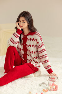 Nuova casa di flanella rossa festiva da donna calda nuova tinta <span class=keywords><strong>pigiama</strong></span> <span class=keywords><strong>invernale</strong></span> <span class=keywords><strong>pigiama</strong></span> da ragazza Set - Product Image 2