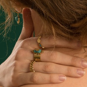 <span class=keywords><strong>Bague</strong></span> Chevalière Rétro en Or Rempli 18 carats avec Grande Pierre Naturelle et Cristaux Mixtes, Faite à la Main, Style Vintage, Large et Audacieuse, pour <span class=keywords><strong>Femme</strong></span>, Homme, Unisexe, Bijoux - Product Image 2
