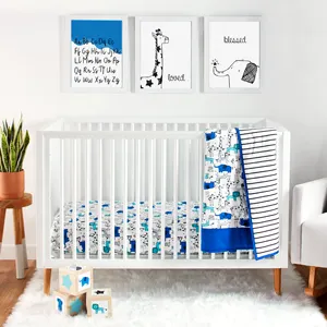 Animal Theme Europe Sustainable Baby Crib Bedding Set 100% Cotton Blue Baby Comforter Set Crib Bedding
