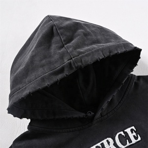 Sweat à capuche surdimensionné de haute qualité vintage, lavage vintage, 500 g/m², broderie de patchs usés, fermeture éclair, pour homme - Product Image 4