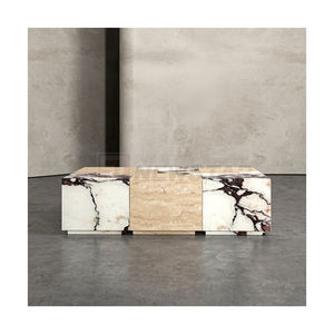 Table centrale irrégulière Newstar avec travertin beige épissé et marbre Calacatta - Product Image 3