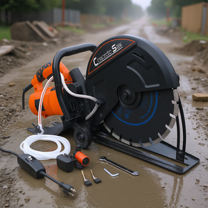 Scie à béton électrique 14 pouces, coupeuse humide/sèche avec raccord pour ligne d'eau et rouleau guide pour la construction routière - Product Image 2