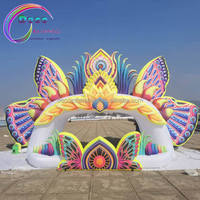 Décoration de scène gonflable pour événements, lumières LED, ailes de papillon gonflables, mur de fond, scène gonflable en forme de papillon