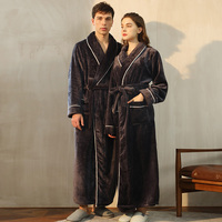 Peignoir en flanelle bleue haut de gamme, épais et long, anti-peluchage, pour couple, fabriqué sur mesure en Chine