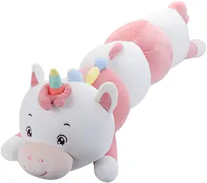 Almohada de peluche de forma larga para niños, cojín de peluche de cerdo, unicornio, dinosaurio, vaca Husky