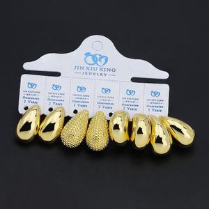 Ins Popular Classic Gold Plated Huggie <b>Earrings</b> Brass Chunky Tear Drop for Women - Product Image 6