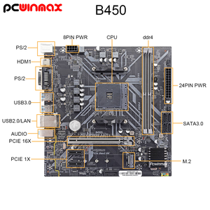 โรงงาน pcwinmax ช่องเสียบการ์ด AM4เมนบอร์ด ATX ของ B450ช่องเสียบ M.2 DDR4 - Product Image 2