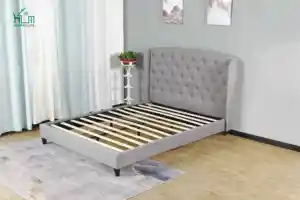 Muebles de dormitorio modernos, cabecero tapizado de tela alta con botones, cama suave de tamaño King, muebles de dormitorio, venta al por mayor