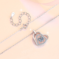 Collier Pendentif Cœur Double Creux en Argent Sterling S925, Moissanite Ronde Taillée 0.5CT VVs1, Bijou Romantique de Fiançailles pour Femme