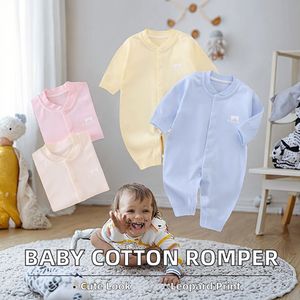 Barboteuse d'été 100 % coton en jean à motif léopard, sans coutures, avec fermeture boutonnée pour nouveau-nés garçons et filles de 0 à 18 mois, vêtements de ramper pour bébés - Product Image 2