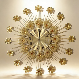Gold <b>Flower</b> Metal <b>Wall</b> Clock Quartz Analog Round Hanging Clock Silent Battery Powered Living Room <b>Decor</b> - Product Image 1