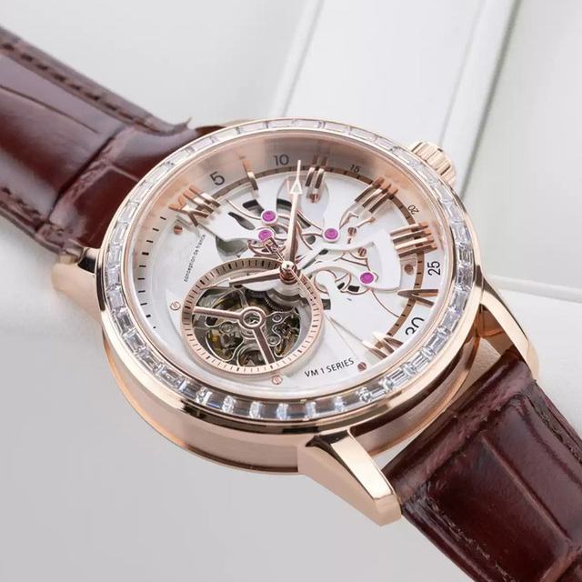 Wholesale High End Roman Numeral Mechanical Watch Luxury Skeleton Gold Automatic Diamond-studded WristWatch Custom Manufacturer
