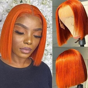 Vente en gros de cheveux humains Remy 100% à 200% de densité # Perruque Lace Front Transparente Bob Droit Orange Gingembre 350, Livraison Directe Personnalisée - Product Image 4