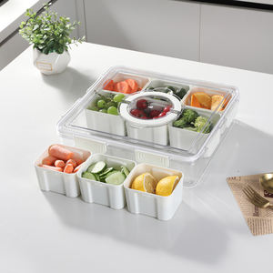 Plateau de service divisé avec couvercle et poignée Boîte à snackle à 9 compartiments Conteneur de charcuterie Plateaux à snacks portables pour légumes - Product Image 4