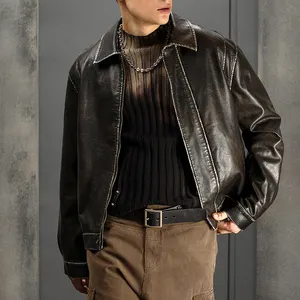 Fashion Pu Leather Jacket Unisex Moto Biker Bomber Jacket Cardigan Outfits Brown Men Leather Jacket For Men
