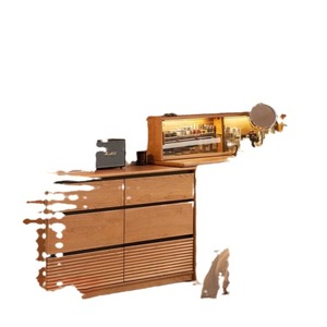 Solid Wood Vanity Table <b>Cherry</b> Wood Lighted Mirror Bedroom Dresser Combined Nordic Style Modern Minimalist - Product Image 5