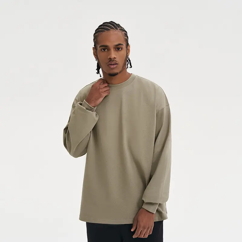 2023 Spring Fashion Casual Blank Crew Neck Drop-Shoulder Long Sleeve Oversized 280G Heavy Cotton T Shirt For Men