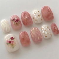 Extension Paillette à l'aspect naturel Fleur colorée Pierre Marbre Cristal Nail Tips